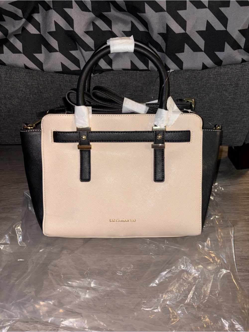 Liz Claiborne Blush and Black Structured Satchel